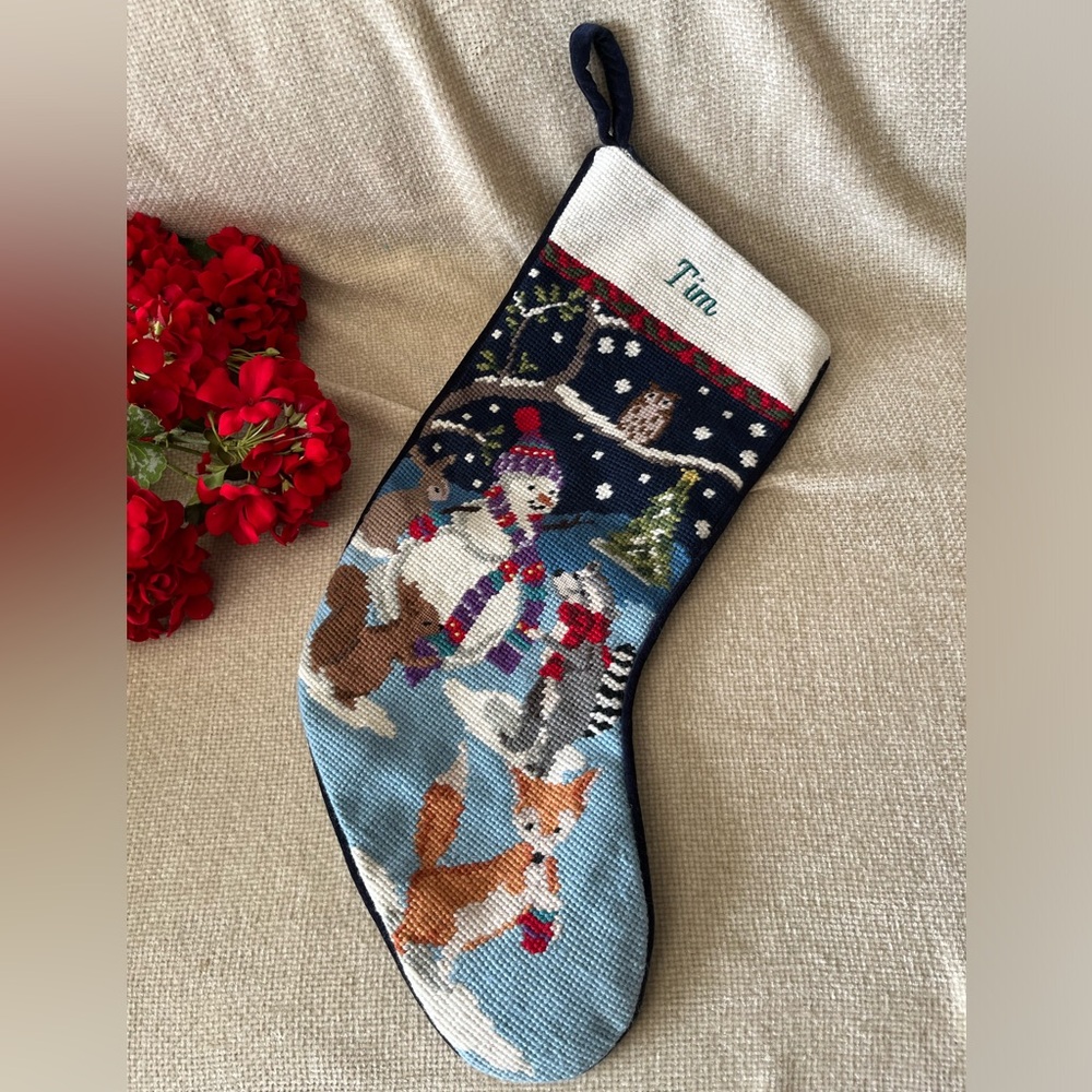 Christmas Needlepoint Stocking Personalized with Name Tim